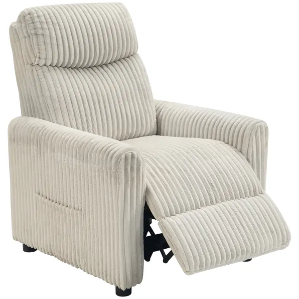 Poltrona Relax Reclinável Poltrona Reclinável Manual Estofada em Veludo Instalação Rápida Apoio para Pés Acolchoamento Grosso Para Sala de Estar Quarto Escritório 73x86x100 cm Creme