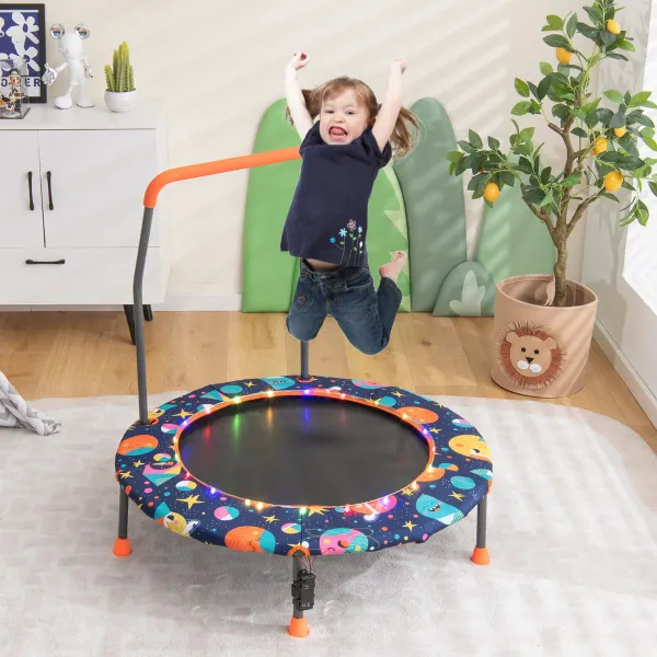 Trampolim Infantil 92 cm com Luzes LED, Pega de Segurança e Almofadilha | 3-6 Anos