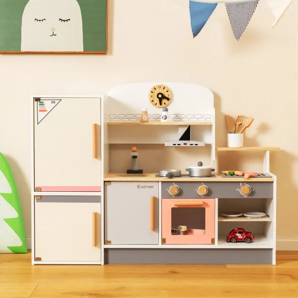 Cucina Giocattolo in Legno con Cappa Aspirante Frigorifero e Accessori | 3+ Anni