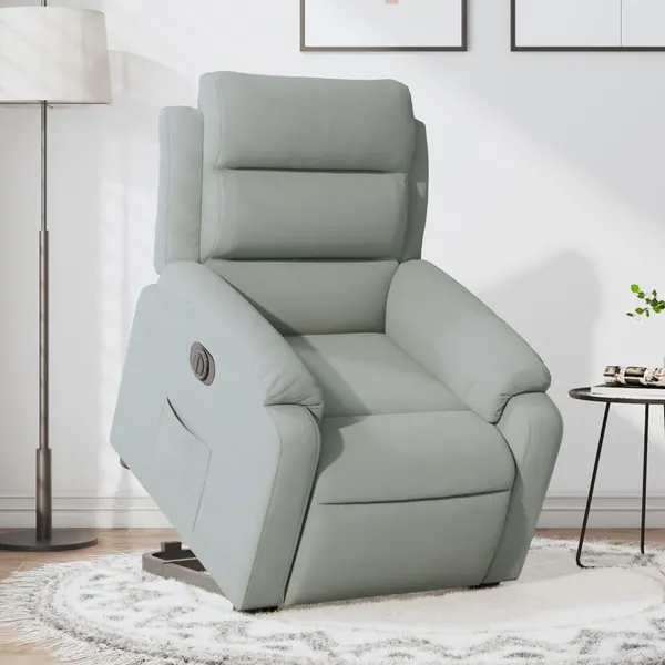 Poltrona reclinável elevatória elétrica veludo cinzento-claro