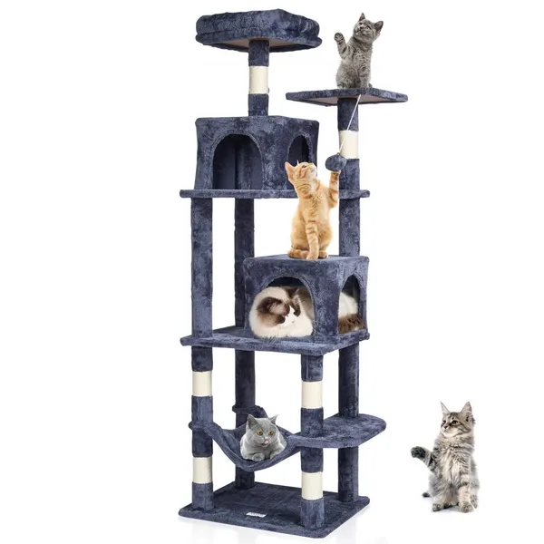 Árvore gatos 63", 2 abrigos, postes sisal cinzento
