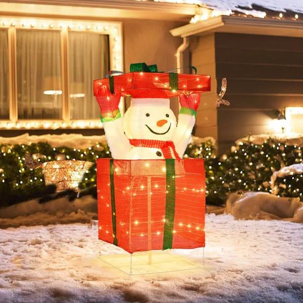 Boneco de Neve Iluminado em Caixa de Presente com 100 Luzes LED Quentes