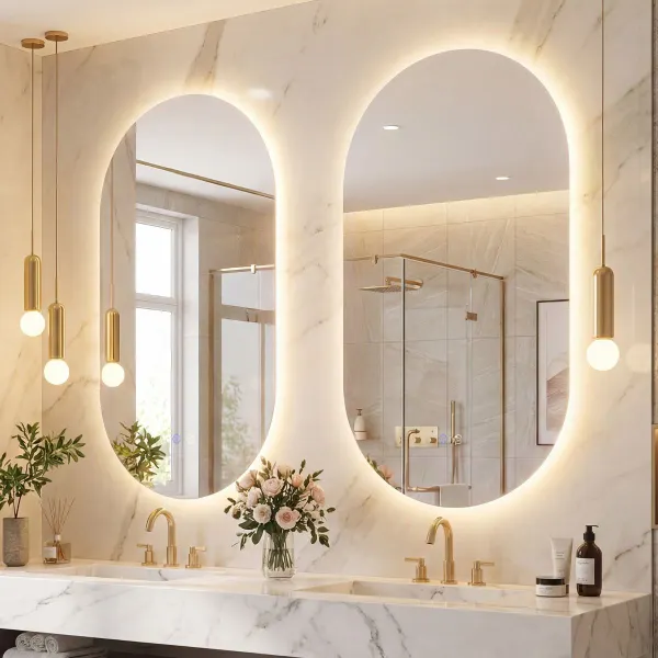 Miroir Lumineux Salle de Bain 80x50cm Ovale Rétroéclairé LED 3 Modes Luminosité Ajustable Anti-buée Verre Teinté