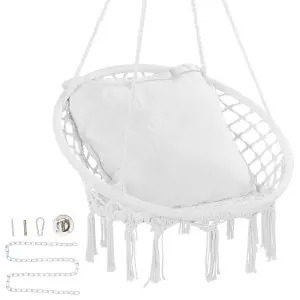 Cadeira Rede Suspensa Macramé 330lbs com Almofada