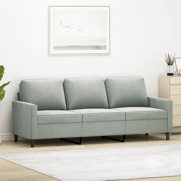 Sofá de 3 lugares 180 cm veludo cinzento-claro