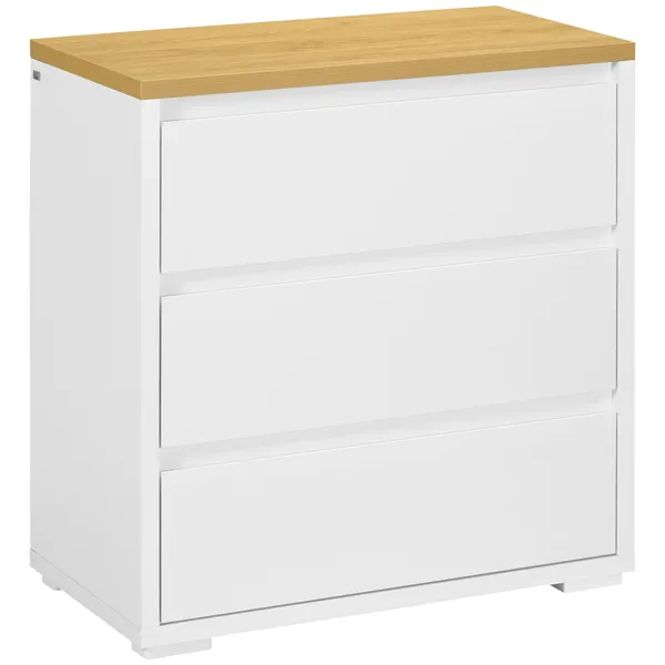Cómoda Moderna com 3 Gavetas Cómoda de Madeira para Dormitório Sala de Estar Carga Máxima 40 kg 70x37x75 cm Branco e Madeira