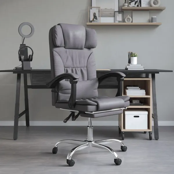 Cadeira massagens escritório reclinável couro artificial cinza