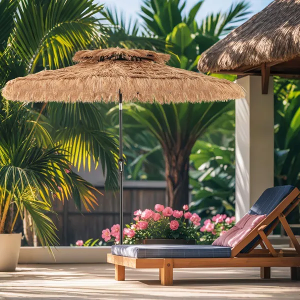 Guarda-sol Havaiano 247 cm com 8 Varetas e Proteção Solar em Paja PE - Inclinação 35°