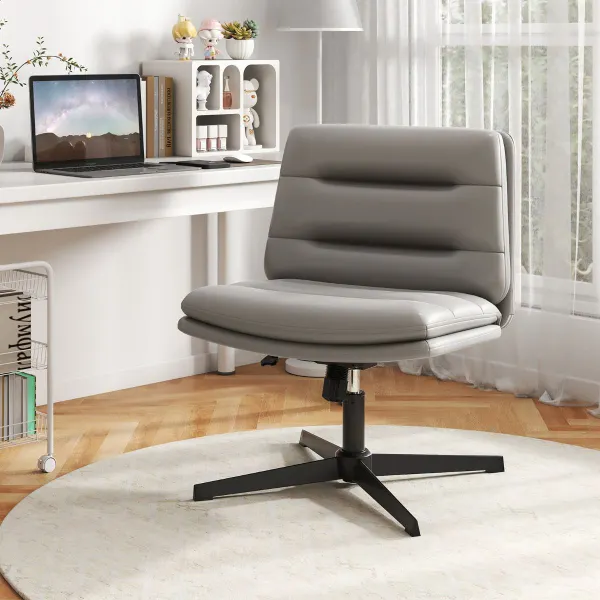 Chaise Pivotante Réglable Pieds Croisés Revêtement Cuir Artificiel Grise 72x72x78-88cm