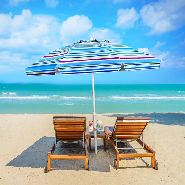 Guarda-sol de Praia Inclinável Portátil com Proteção Solar UPF50+ 2 x 2,2 m