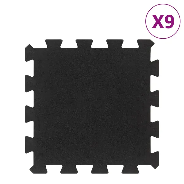 Ladrilhos de borracha 9 pcs 16 mm 30x30 cm preto
