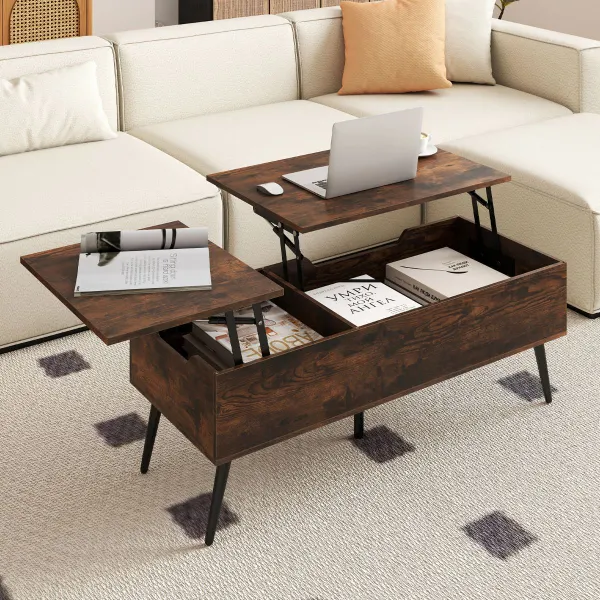 Tavolino da Caffè Alzabile con 2 Scomparti Nascosti 111x48x40-53,5cm