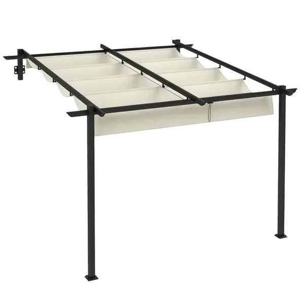 Pérgola de Parede 3x3 m Pérgola de Jardín con Teto Retrátil de Poliéster y Estructura de Acero para Fiestas Matrimonios Creme y Ciza oscuro
