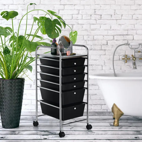 Carrinho Arrumação com 6 Gavetas Extraíveis Rodas Travão 34 x 43,5 x 76 cm