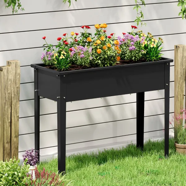 Macetero Metálico Elevado con Patas Caja de Jardinería de Pie 100 x 40 x 80 cm Negro