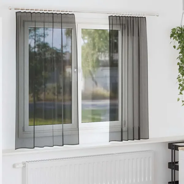 Cortinas de voile com bolsos para varão 2 pcs preto