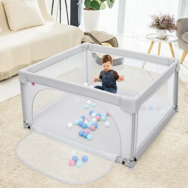 Parc pour Enfants Portable avec Clôtures de Sécurité et 50 Balles 126x126x68 cm
