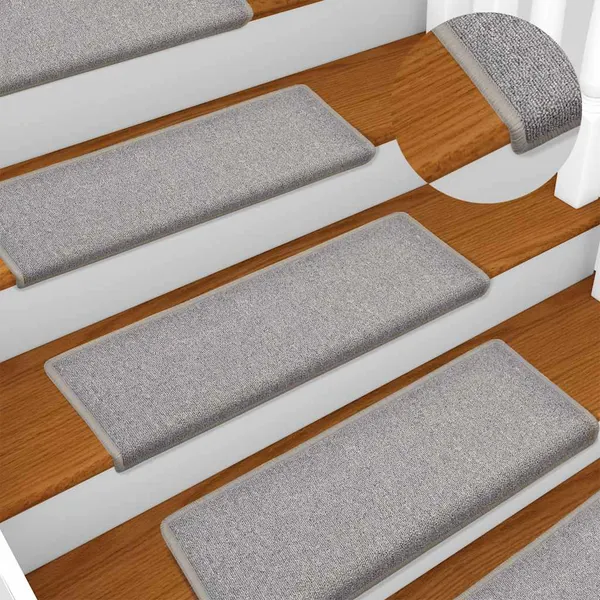 Tapetes de escada 15 peças 65x21x4 cm cinza claro com borda retangular