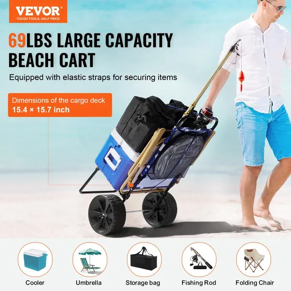 Carrinho de Praia Rodas Grandes, 15,4" x 15,7", 69 lbs
