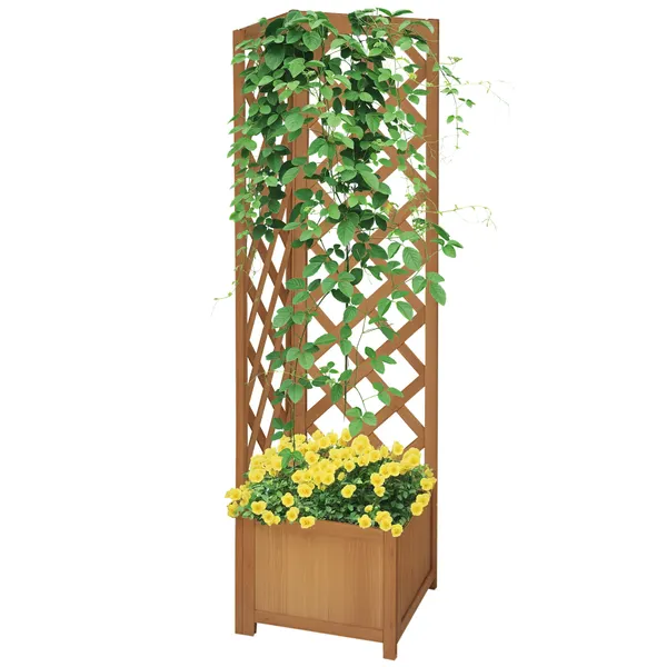 Floreira com Treliça de Madeira Caixa de Plantio com Suporte para Plantas Trepadeiras Cultivos de Plantas Flores Decoração 40x40x145cm Madeira