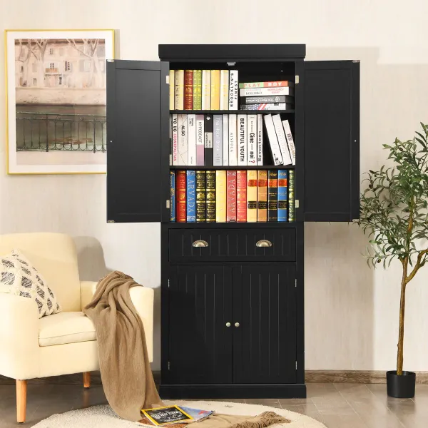 Armoire Indépendante avec Étagères Ajustables 2 Portes et Tiroir 76 x 40 x 183 cm