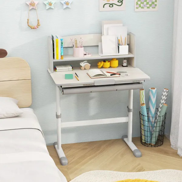 Bureau d'Étude Ajustable pour Enfants avec Plateau Inclinable et Tiroir de Rangement