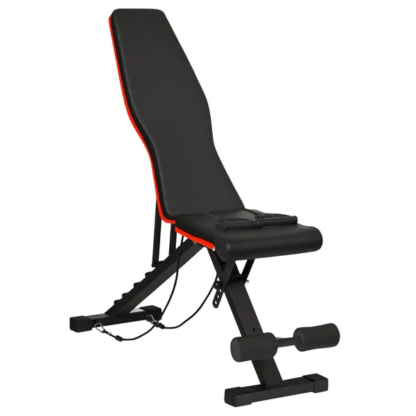 Banco de Musculação Dobrável Banco de Pesas Encosto e Assento Ajustáveis Extensão de Perna e Banda de Resistência para Treino Completo Ginásio em Casa 130x34x48-109 cm Preto