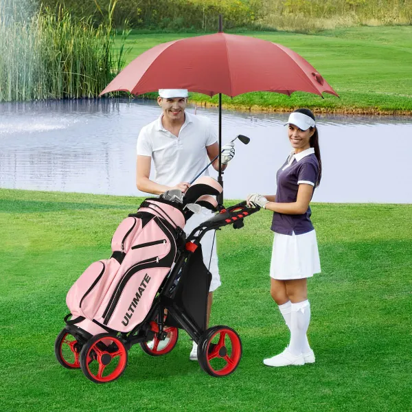 Carrinho de Golf Dobrável 4 Rodas com Bolsa Impermeável e Travão de Pé