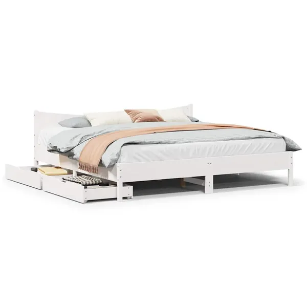 Estrutura de cama c/ gavetas 180x200 cm pinho maciça branco