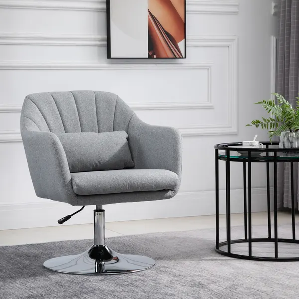 Chaise de bureau rotative à 360° Bar de cuisine Tamboret Coiffeur avec l'enveloppe arrière Support réglable en hauteur pour bras et coussin 60x60x79-91cm Gris