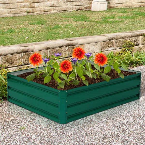 Cama Elevada de Jardín con Diseño Sin Fondo Placas de Acero Bordes Lisos para Verduras Frutas Flores 100 x 80 x 30,5 cm Verde Oscuro