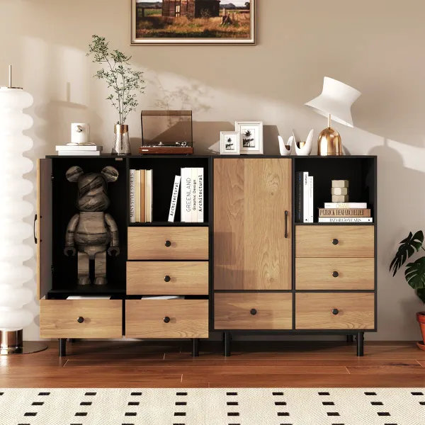 Aparador Buffet con 4 Cajones y Compartimento Abierto 80x45,5x97,5 cm Negro