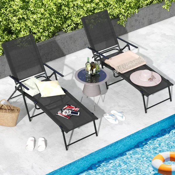 Lot de 2 Chaises Longues Pliantes Inclinables 6 Positions Tissu Respirant Cadre Métal 189x64x102cm