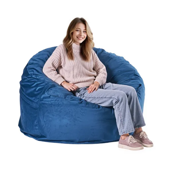 Poltronacha esfera veludo holandês, espuma alta densidade, alça bolso, azul