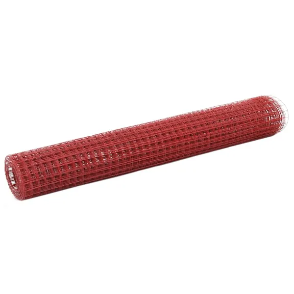 Cerca arame galinheiro 10x1 m aço c/ revestimento PVC vermelho