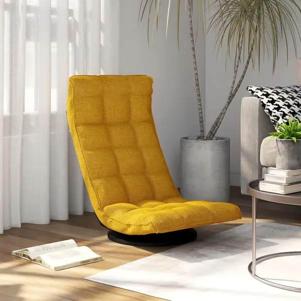 Cadeira de piso giratória tecido amarelo mostarda
