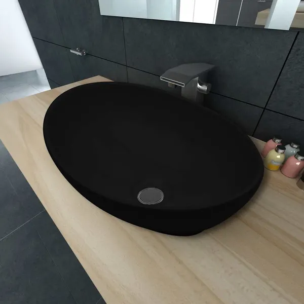 Lavatório cerâmica 40 x 33 cm, forma oval / Preto