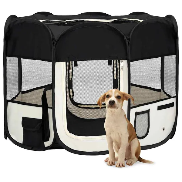 Parque dobrável p/ cão c/ saco de transporte 90x90x58 cm preto
