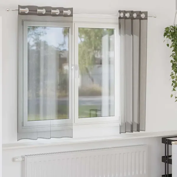 Cortinas de voile com ilhós 2 pcs cinzento-escuro 140x175 cm
