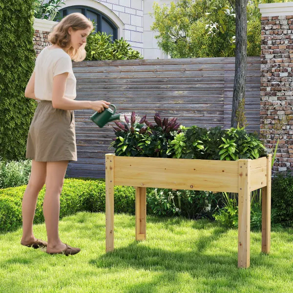 Jardinière Surélevée en Bois avec Système de Drainage pour Légumes et Herbes