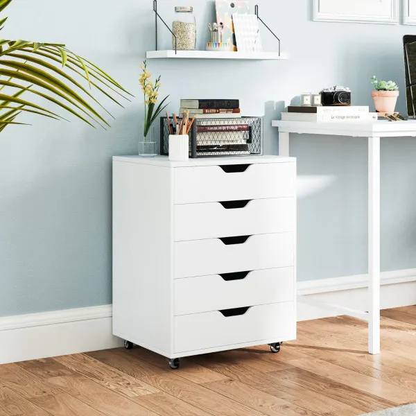 Cajoneira com 5 Gavetas e Rodas - Organizador para Casa e Escritório 49x40x65cm