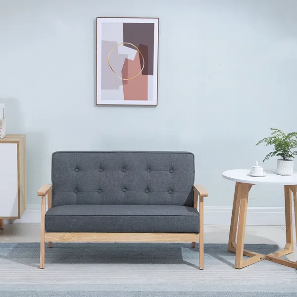 Canapé de 2 places avec dossier et oreillers rembourrés Pieds de bois Antislips pour salon Dorm Shop 114x66x69 cm Gris
