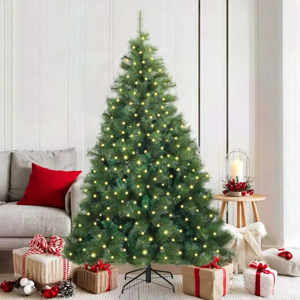 Árvore de Natal Artificial com 300 LEDs Verde 180 cm PE e PVC