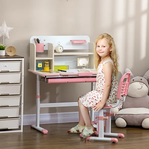 Essenza Ensemble Bureau et Chaise Enfant Rose 80x52x88-109cm avec Hauteur Réglable