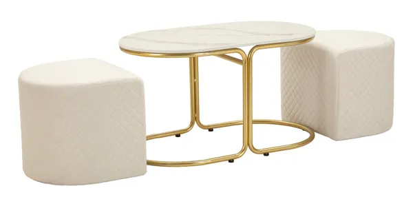 Mesa de Café com 2 Pufes Relax 79x45x44-42x37x37 cm