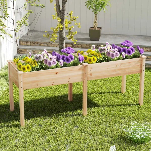Bac de Jardin Surélevé avec Séparateur 8 Trous de Drainage Légumes Fleurs 184x58x77cm