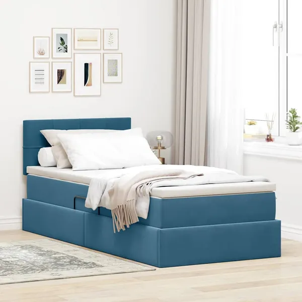 Cama com Armazenamento Azul Escuro 100 x 200 cm Veludo