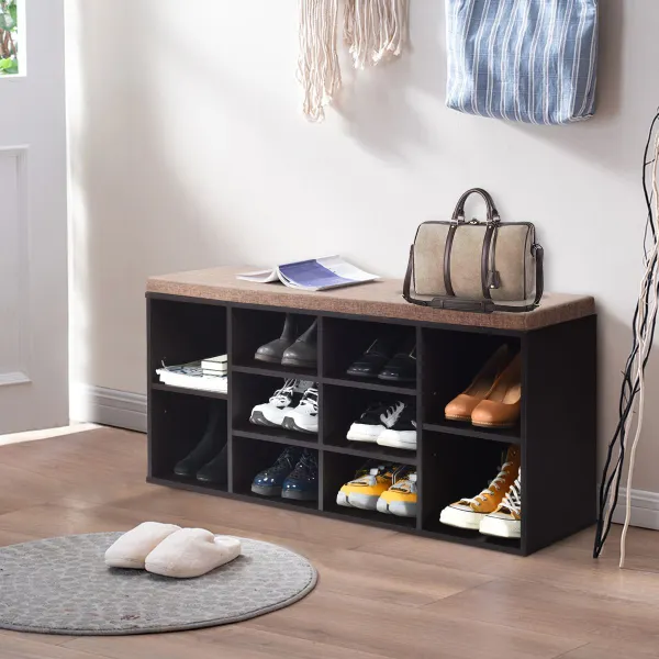 Banco Sapatos com Almofada 10 Compartimentos 104x30x48 cm
