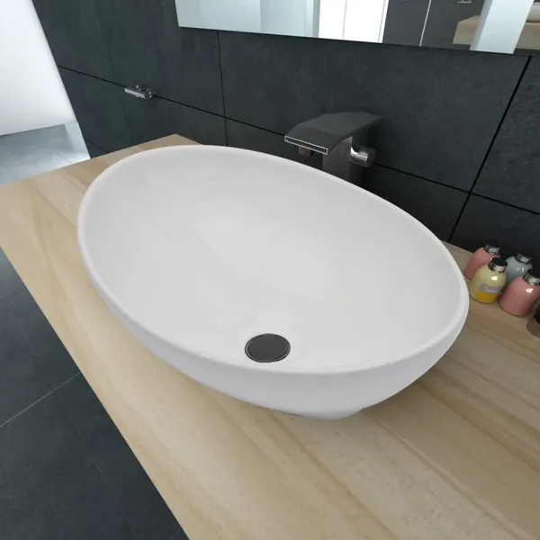 Lavatório de luxo em cerâmica oval 40 x 33 cm branco