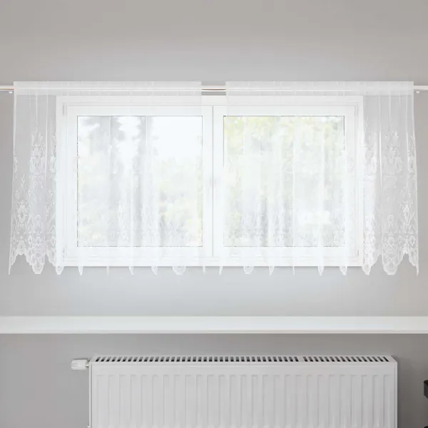 Cortina de Renda com cortinas Branco 80 x 200 cm Poliéster